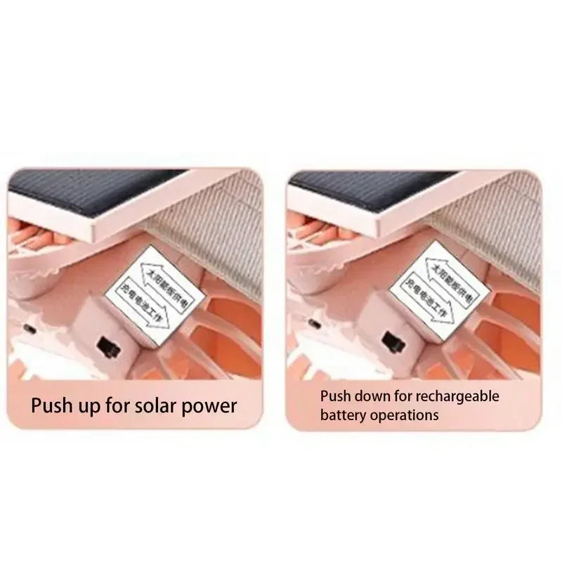 1pc Solar Powered Portable Hand Clip Fan USB Rechargeable Mini Fan Clip On Air Cooling Fan For Summer Outdoor Hiking Camping