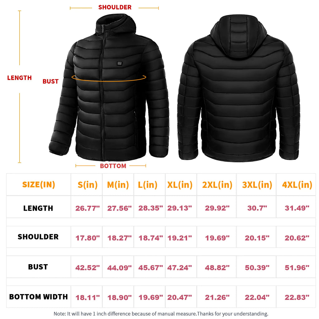 Smart Heated Puffer Jacket – 9 Thermal Zones & Removable Hood